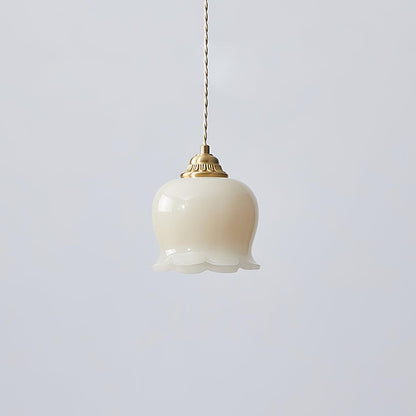 Hanglamp Vintage met Bloemvormige Glazen Kap en Messing Fitting