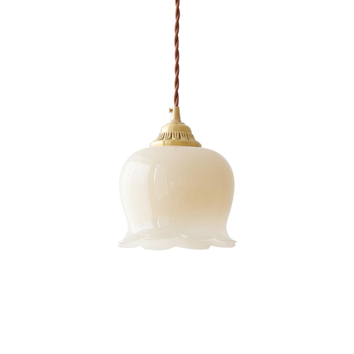 Hanglamp Vintage met Bloemvormige Glazen Kap en Messing Fitting