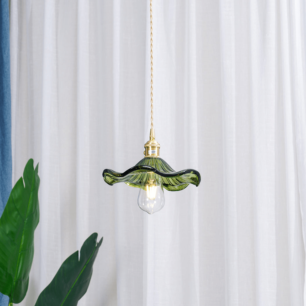 Hanglamp Vintage met Bloemvormige Glazen Kap en Messing Fitting