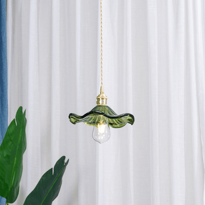 Hanglamp Vintage met Bloemvormige Glazen Kap en Messing Fitting