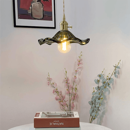 Hanglamp Vintage met Bloemvormige Glazen Kap en Messing Fitting