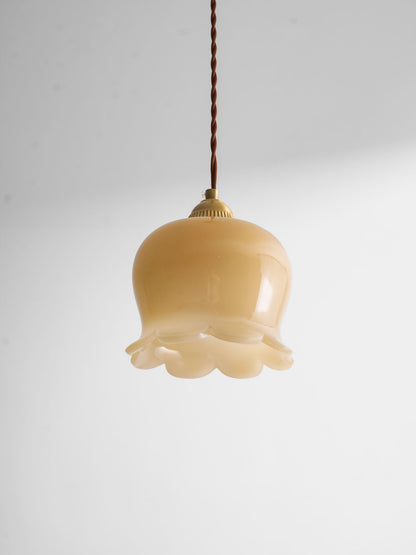 Hanglamp Vintage met Bloemvormige Glazen Kap en Messing Fitting