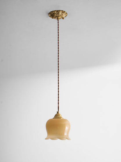 Hanglamp Vintage met Bloemvormige Glazen Kap en Messing Fitting