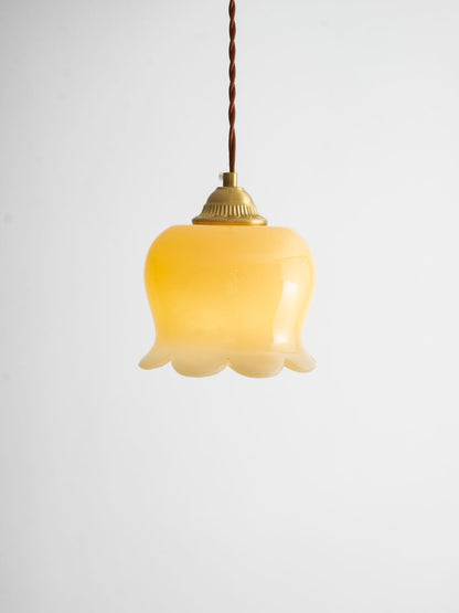 Hanglamp Vintage met Bloemvormige Glazen Kap en Messing Fitting