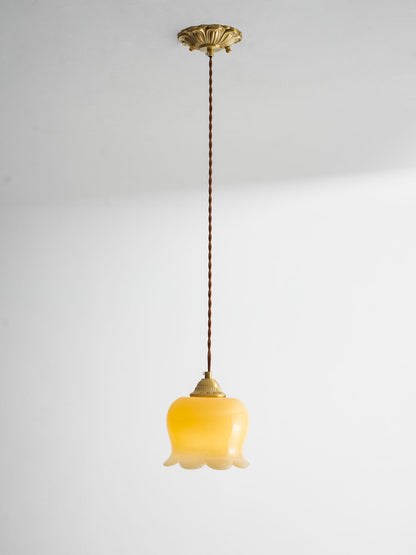 Hanglamp Vintage met Bloemvormige Glazen Kap en Messing Fitting