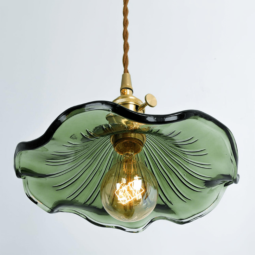 Hanglamp Vintage met Bloemvormige Glazen Kap en Messing Fitting