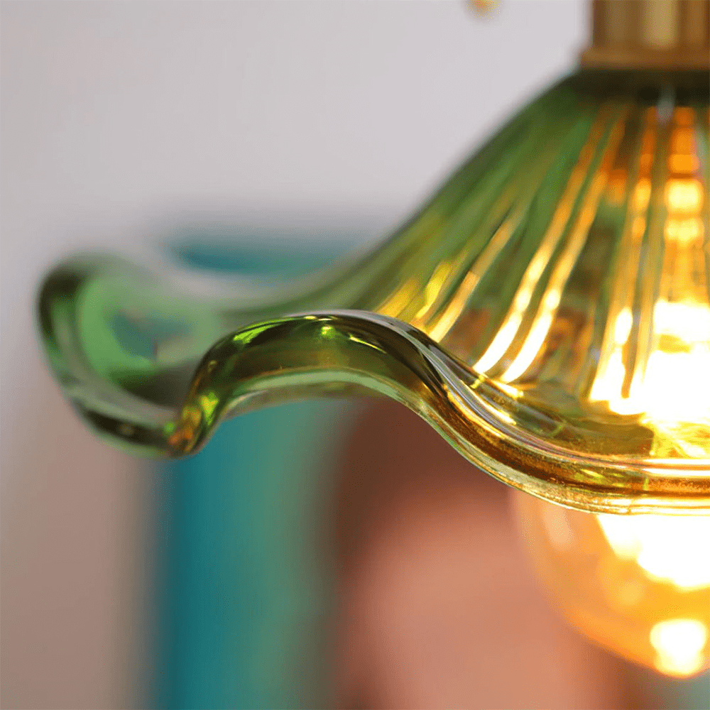 Hanglamp Vintage met Bloemvormige Glazen Kap en Messing Fitting