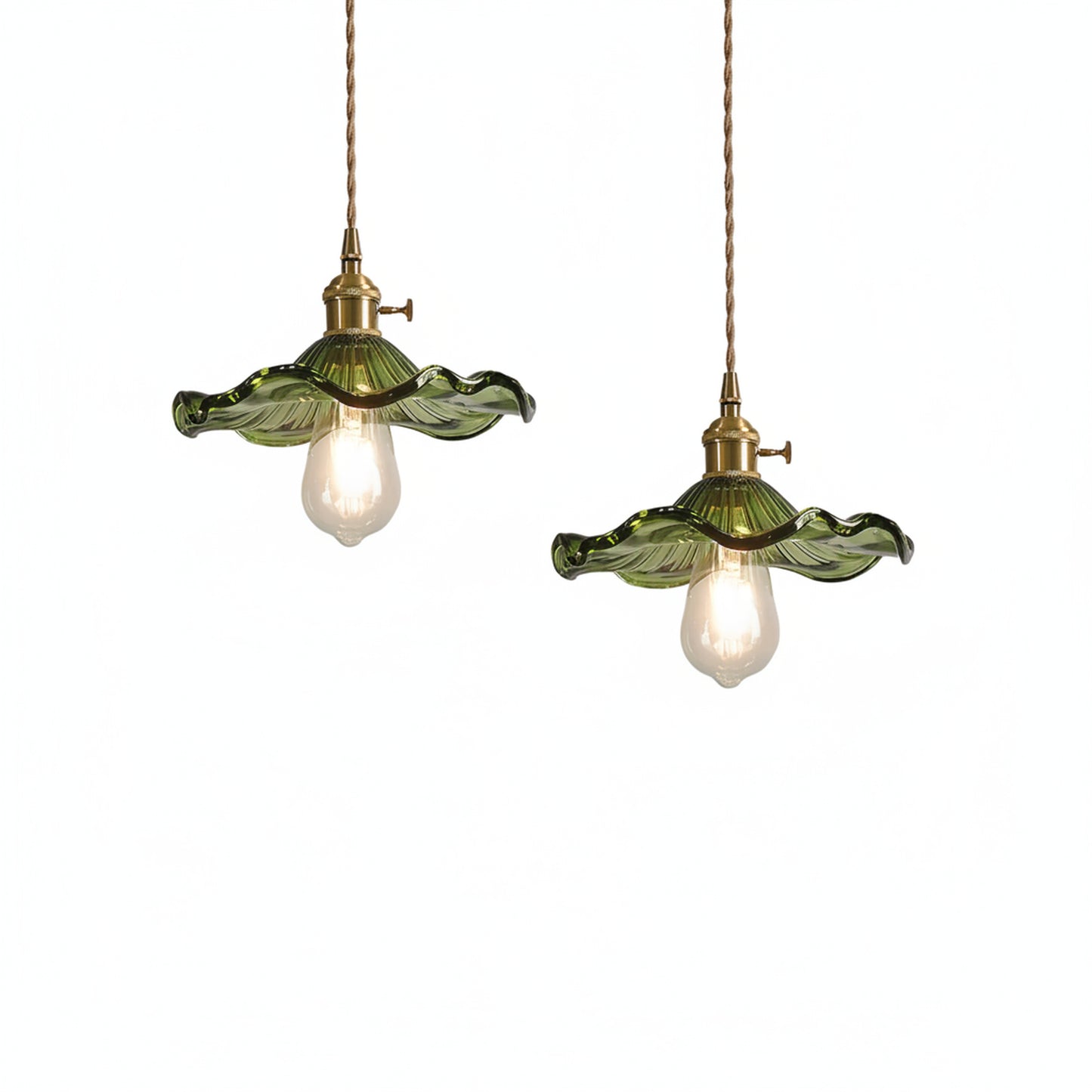 Hanglamp Vintage met Glazen Bloemkap en Messing Details