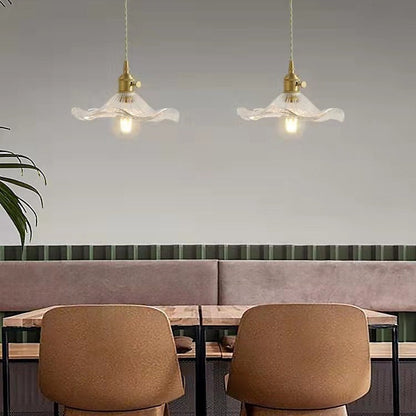 Hanglamp Vintage met Glazen Bloemkap en Messing Details