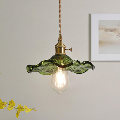 Hanglamp Vintage met Glazen Bloemkap en Messing Details