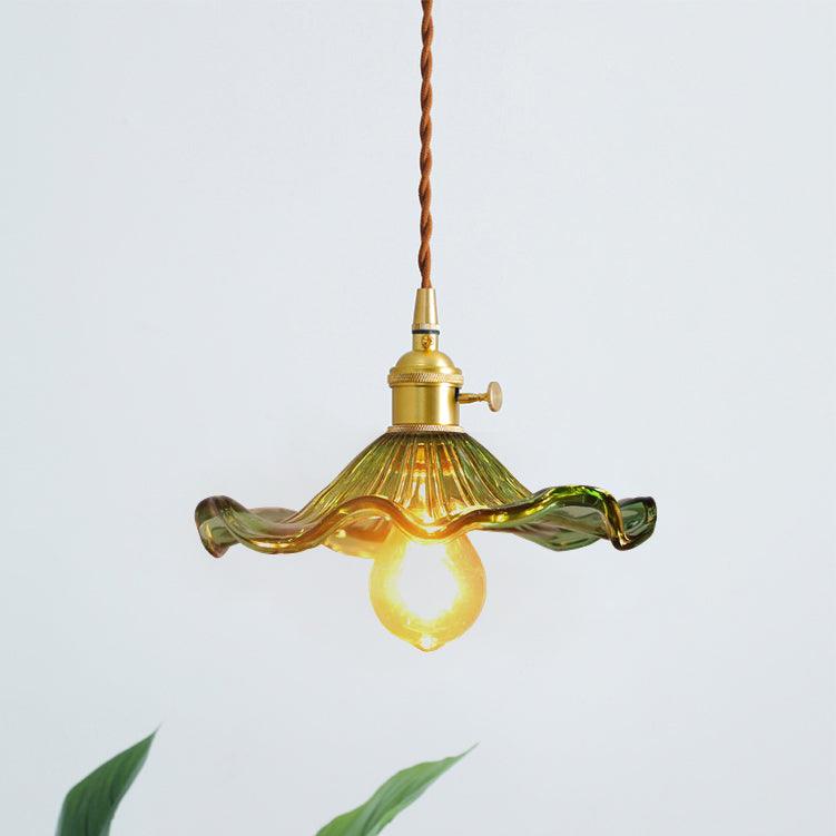 Hanglamp Vintage met Glazen Bloemkap en Messing Details