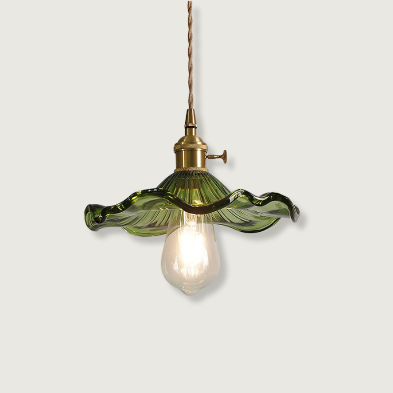 Hanglamp Vintage met Glazen Bloemkap en Messing Details