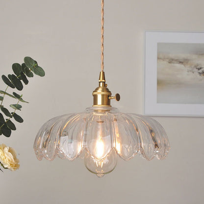 Hanglamp Vintage met Glazen Bloemvormige Kap en Gedraaid Snoer