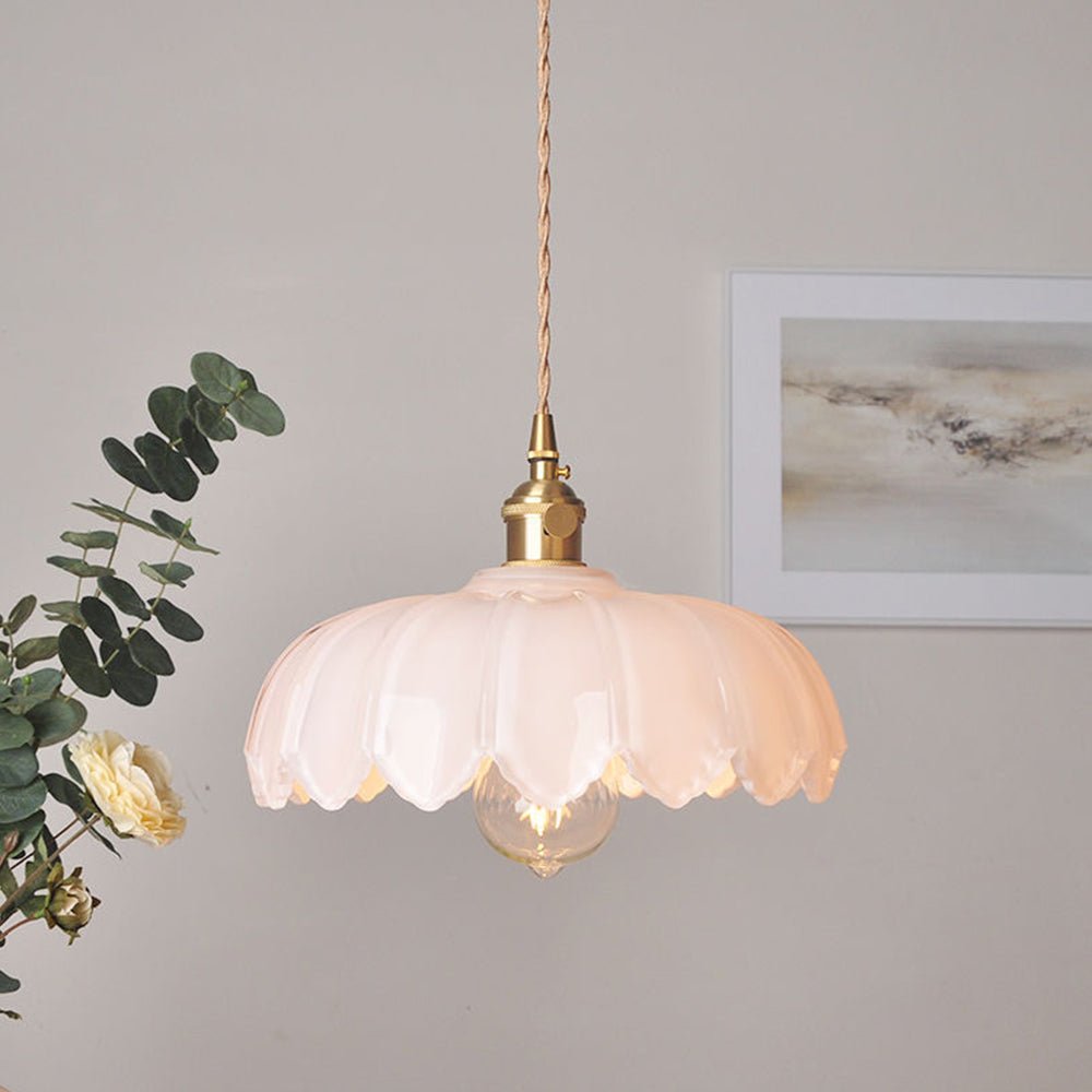 Hanglamp Vintage met Glazen Bloemvormige Kap en Gedraaid Snoer