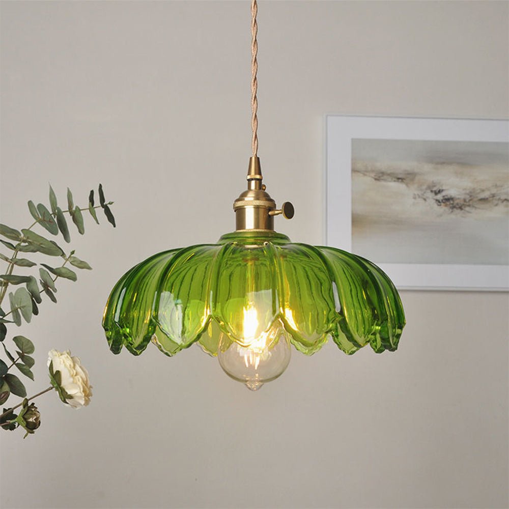 Hanglamp Vintage met Glazen Bloemvormige Kap en Gedraaid Snoer