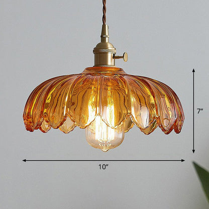 Hanglamp Vintage met Glazen Bloemvormige Kap en Gedraaid Snoer