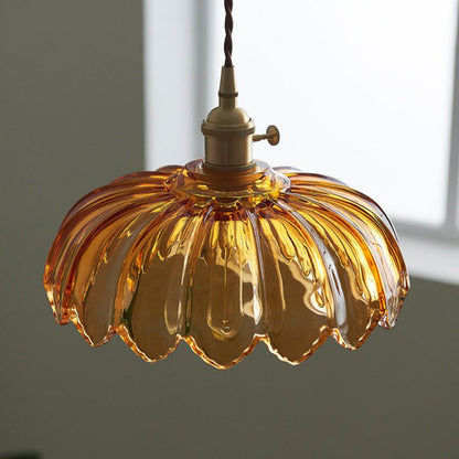 Hanglamp Vintage met Glazen Bloemvormige Kap en Gedraaid Snoer
