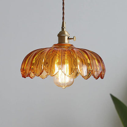 Hanglamp Vintage met Glazen Bloemvormige Kap en Gedraaid Snoer
