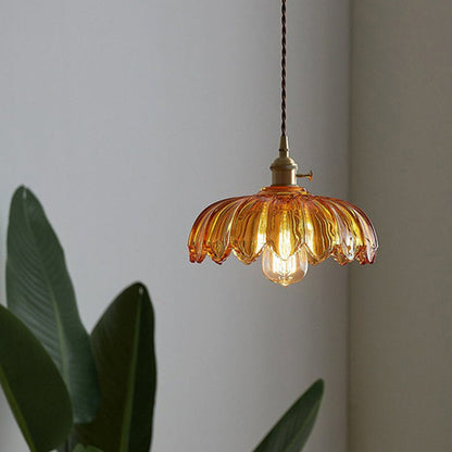 Hanglamp Vintage met Glazen Bloemvormige Kap en Gedraaid Snoer