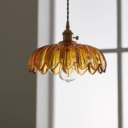 Hanglamp Vintage met Glazen Bloemvormige Kap en Gedraaid Snoer