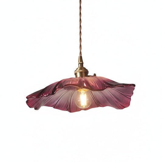 Hanglamp Vintage met Glazen Bloemvormige Kap en Messing Fitting