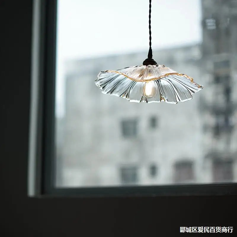 Hanglamp Vintage met Glazen Bloemvormige Kap en Messing Fitting