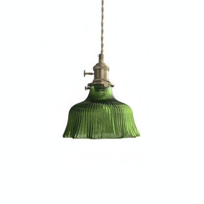 Hanglamp Vintage Retro met Geribbelde Glazen Kap en Messing Fitting