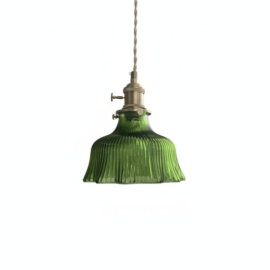Hanglamp Vintage Retro met Geribbelde Glazen Kap en Messing Fitting