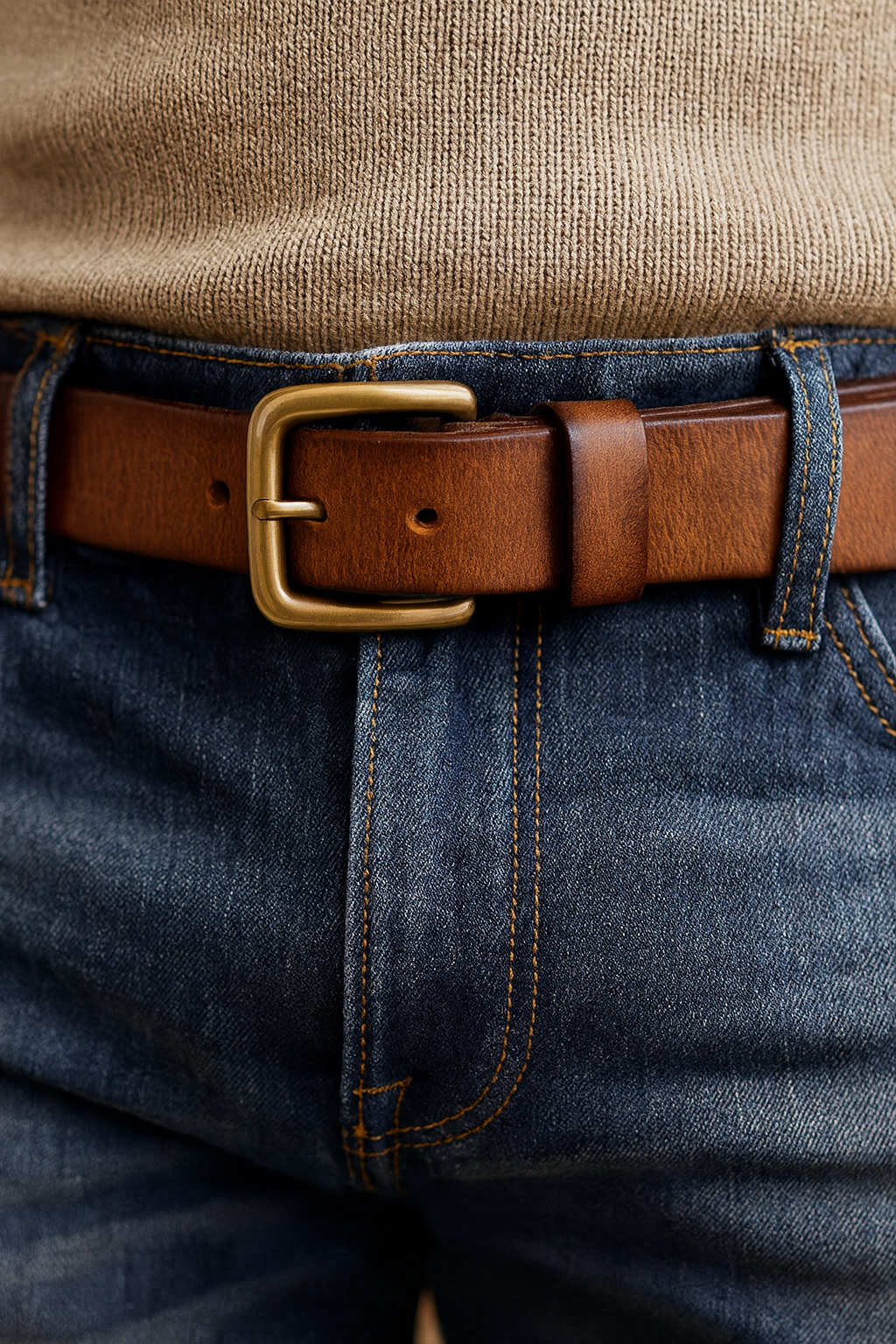 Heren Riem met Vintage Look en Messing Gesp