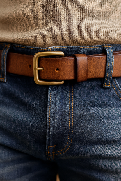 Heren Riem met Vintage Look en Messing Gesp
