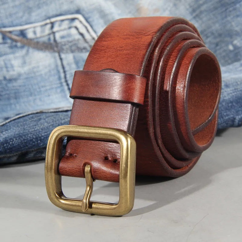 Heren Riem met Vintage Look en Messing Gesp