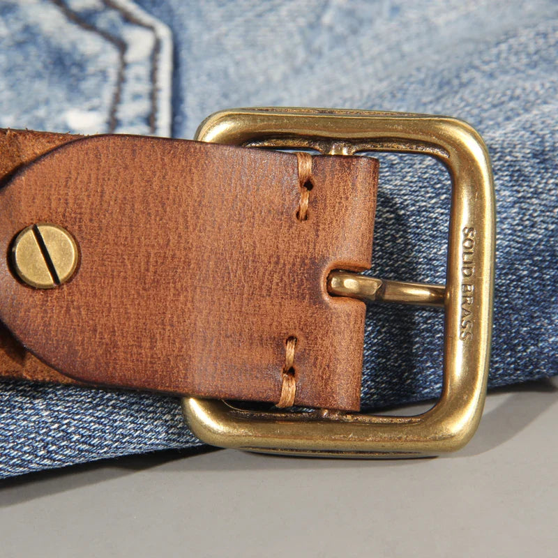 Heren Riem met Vintage Look en Messing Gesp