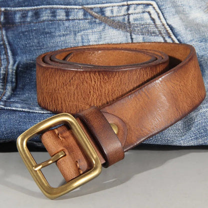 Heren Riem met Vintage Look en Messing Gesp
