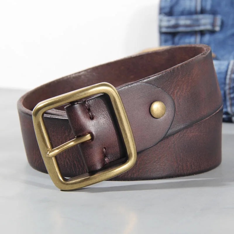 Heren Riem met Vintage Look en Messing Gesp