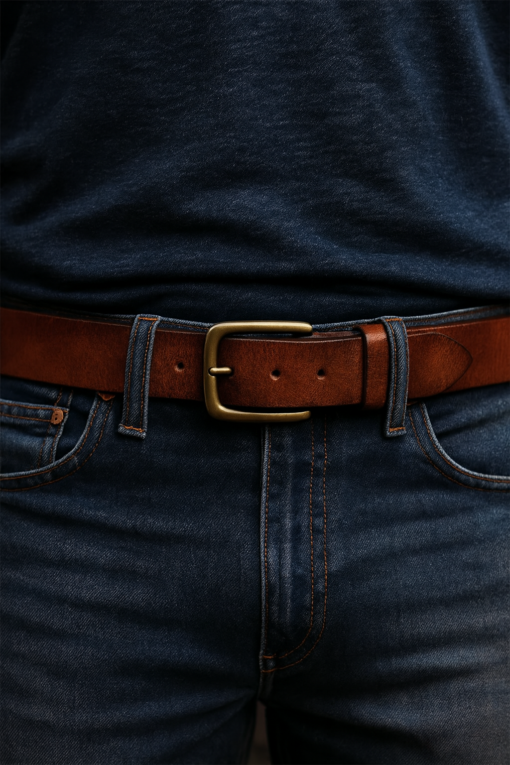 Heren Riem met Vintage Look en Messing Gesp