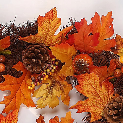 Herfstslinger met Esdoornbladeren, Dennenappels en Pompoenen met Optionele LED-verlichting