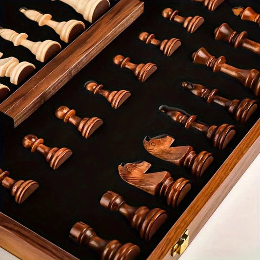 Houten Schaakset Opvouwbaar met Magnetische Sluiting en Opslagruimte