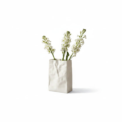 Keramische Vaas met Verfrommeld Papierzak Design voor Bloemen en Droogbloemen