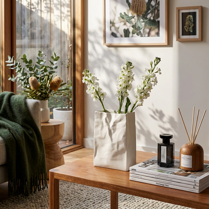 Keramische Vaas met Verfrommeld Papierzak Design voor Bloemen en Droogbloemen