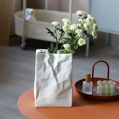 Keramische Vaas met Verfrommeld Papierzak Design voor Bloemen en Droogbloemen