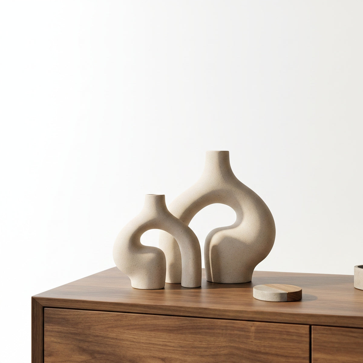 Keramische Vaas Set met Sculpturaal Boogvorm Design voor Droogbloemen en Pampas