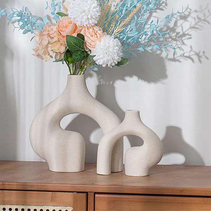 Keramische Vaas Set met Sculpturaal Boogvorm Design voor Droogbloemen en Pampas