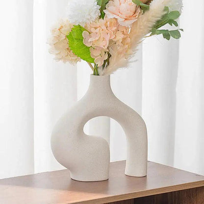Keramische Vaas Set met Sculpturaal Boogvorm Design voor Droogbloemen en Pampas
