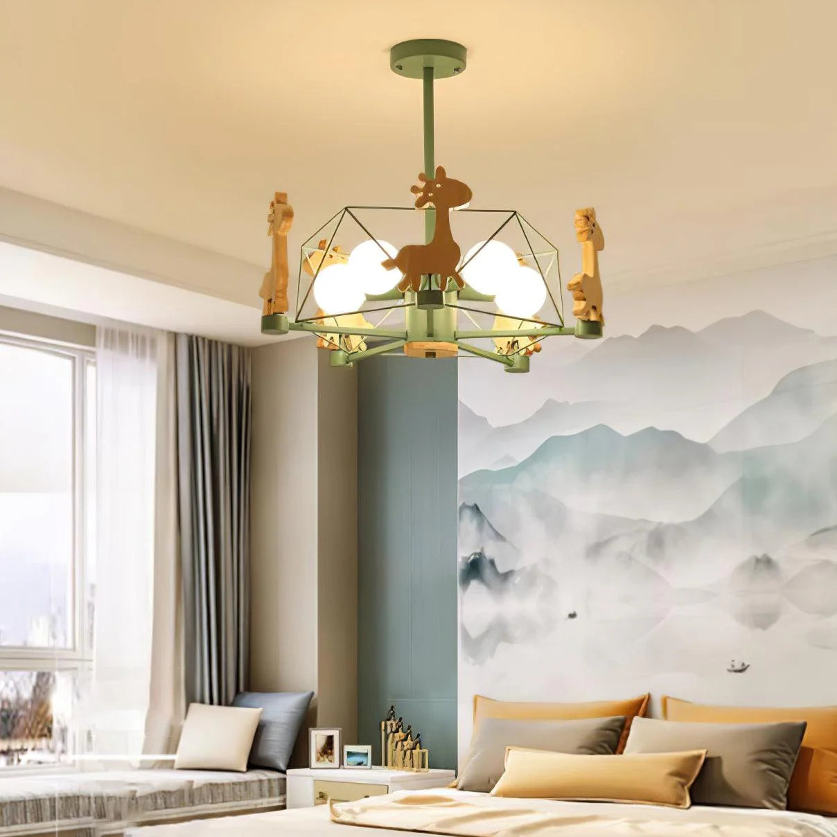 Kinderlamp Plafond met Houten Giraffe Dieren Decoraties voor Kinderkamer