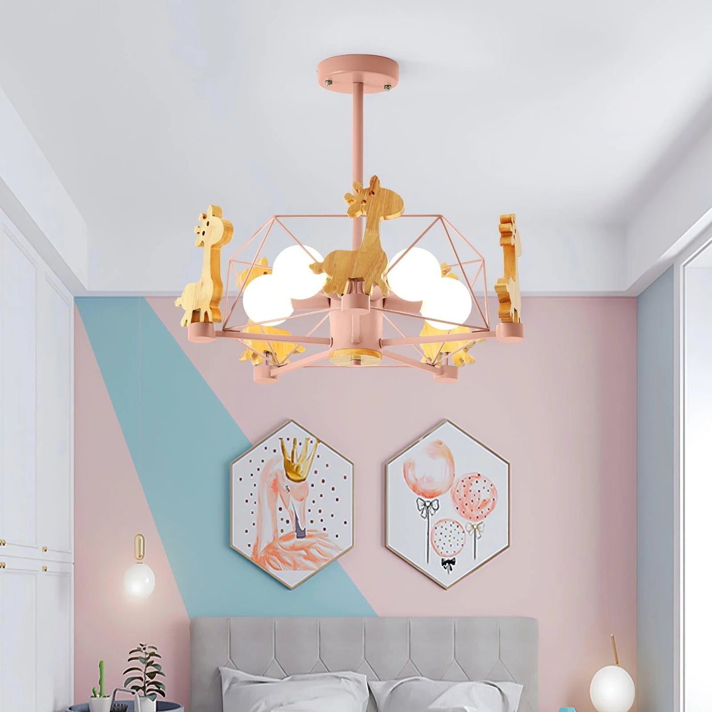 Kinderlamp Plafond met Houten Giraffe Dieren Decoraties voor Kinderkamer