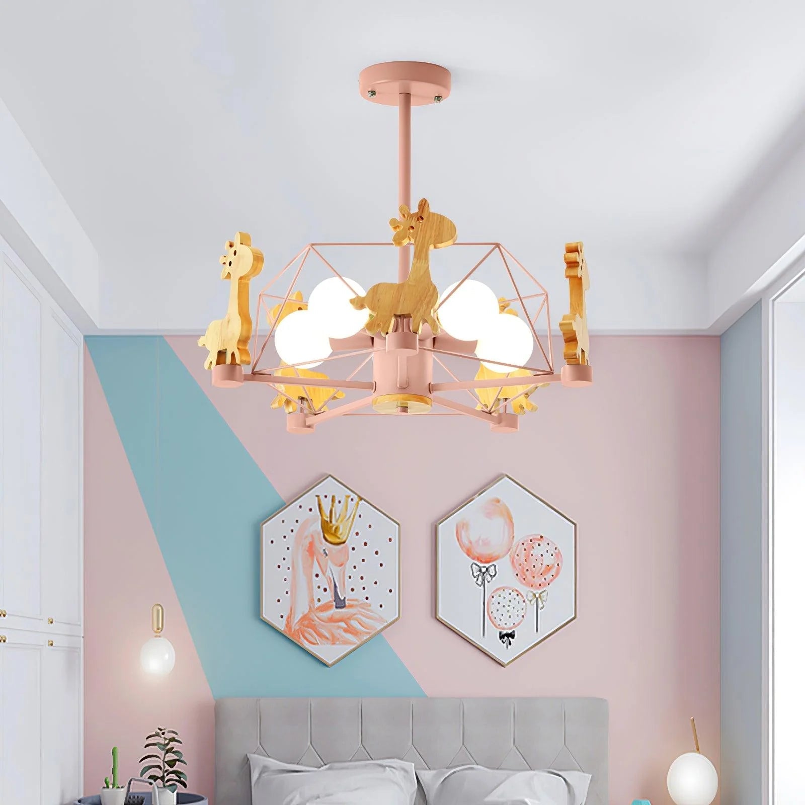 Kinderlamp Plafond met Houten Giraffe Dieren Decoraties voor Kinderkamer