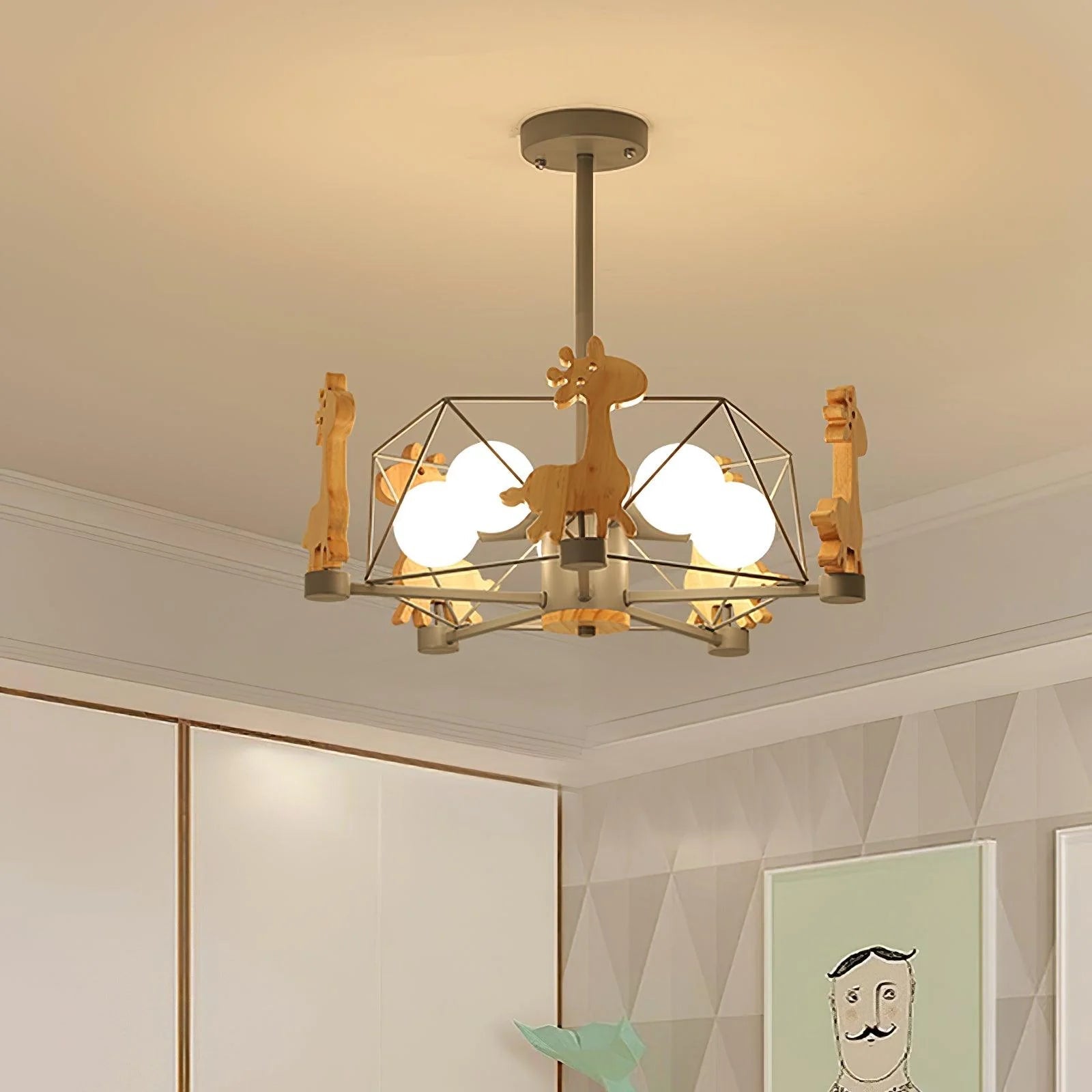 Kinderlamp Plafond met Houten Giraffe Dieren Decoraties voor Kinderkamer ##POS:6##