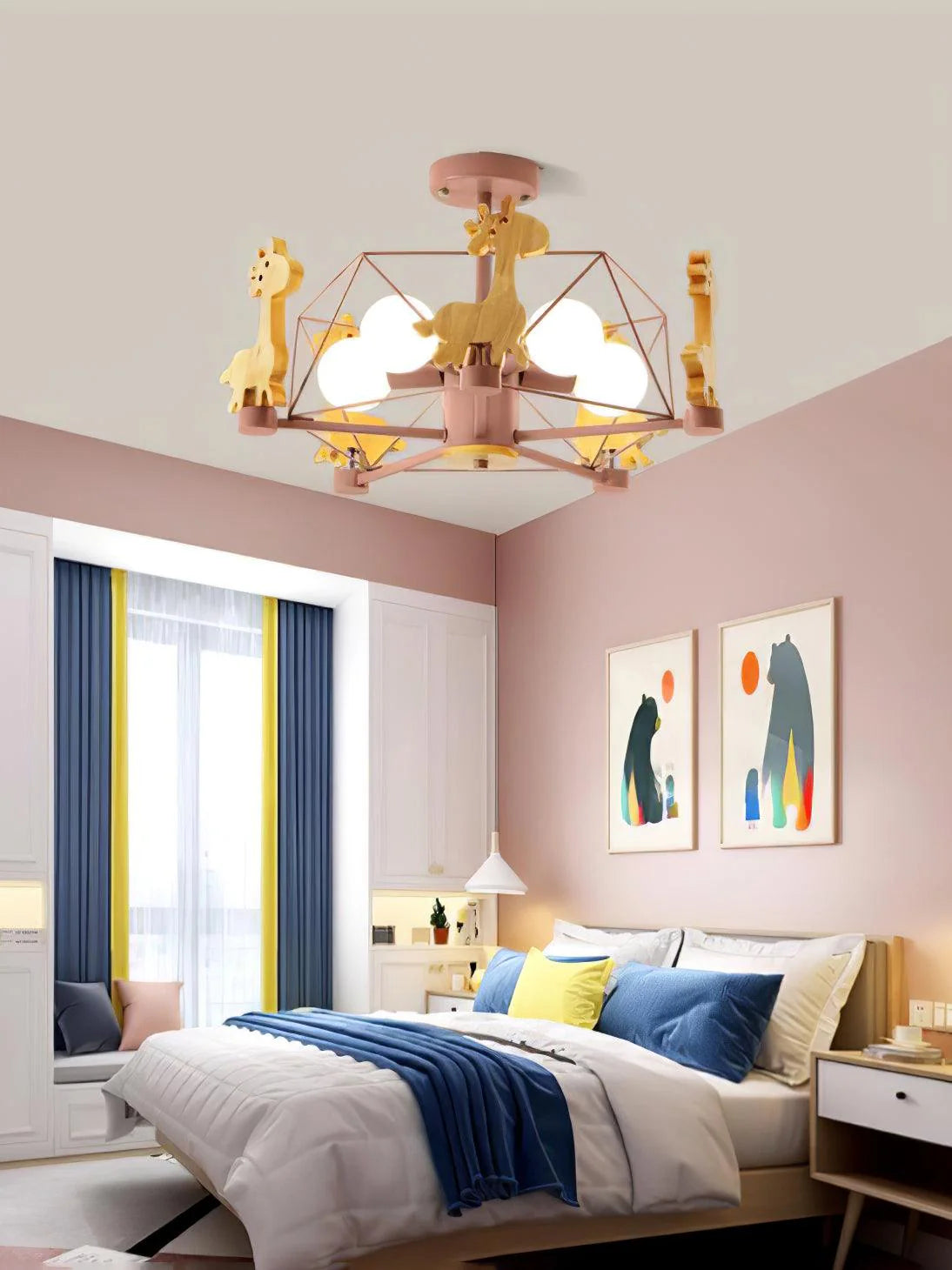 Kinderlamp Plafond met Houten Giraffe Dieren Decoraties voor Kinderkamer