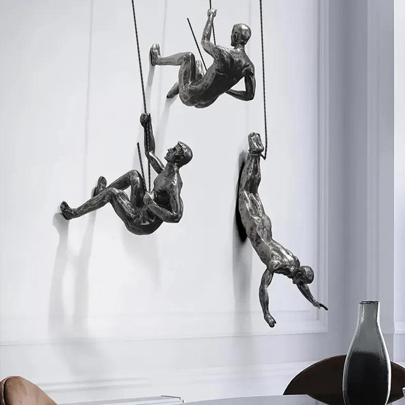 Klimmende Figuren Wanddecoratie Set van 3 Hangende Sculpturen Industrieel