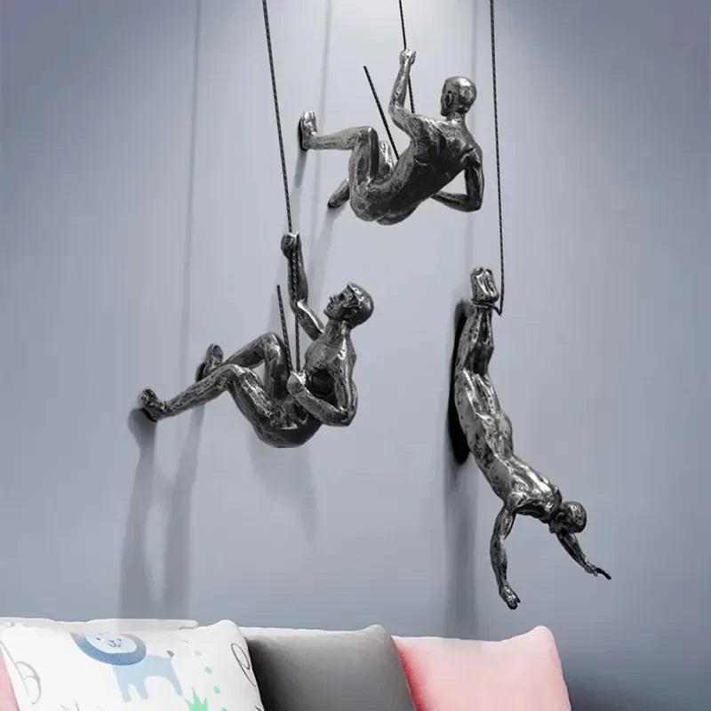 Klimmende Figuren Wanddecoratie Set van 3 Hangende Sculpturen Industrieel